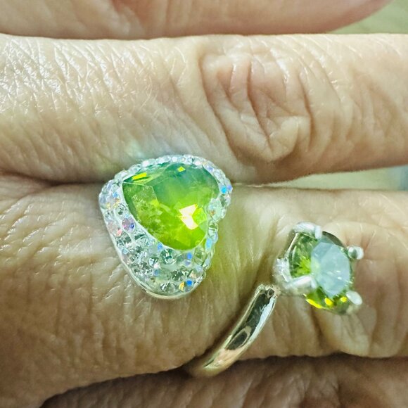 Silver 925 Adjustable Green Ring  Zircon Handmade Boho - Picture 6 of 11